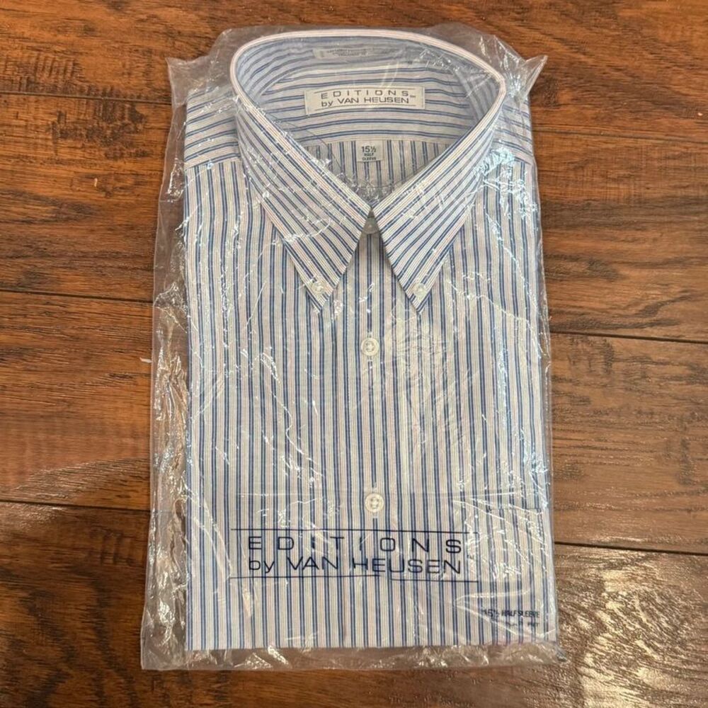 Vintage NWT Editions by Van Heusen - 15 1/2 - half sleeve striped button down